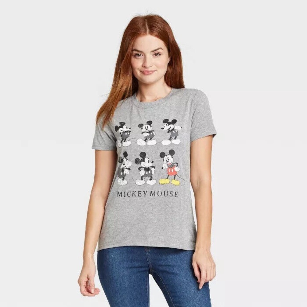 Disney Mickey Mouse Grid Short Sleeve Graphic T-Shirt - Gray Size M